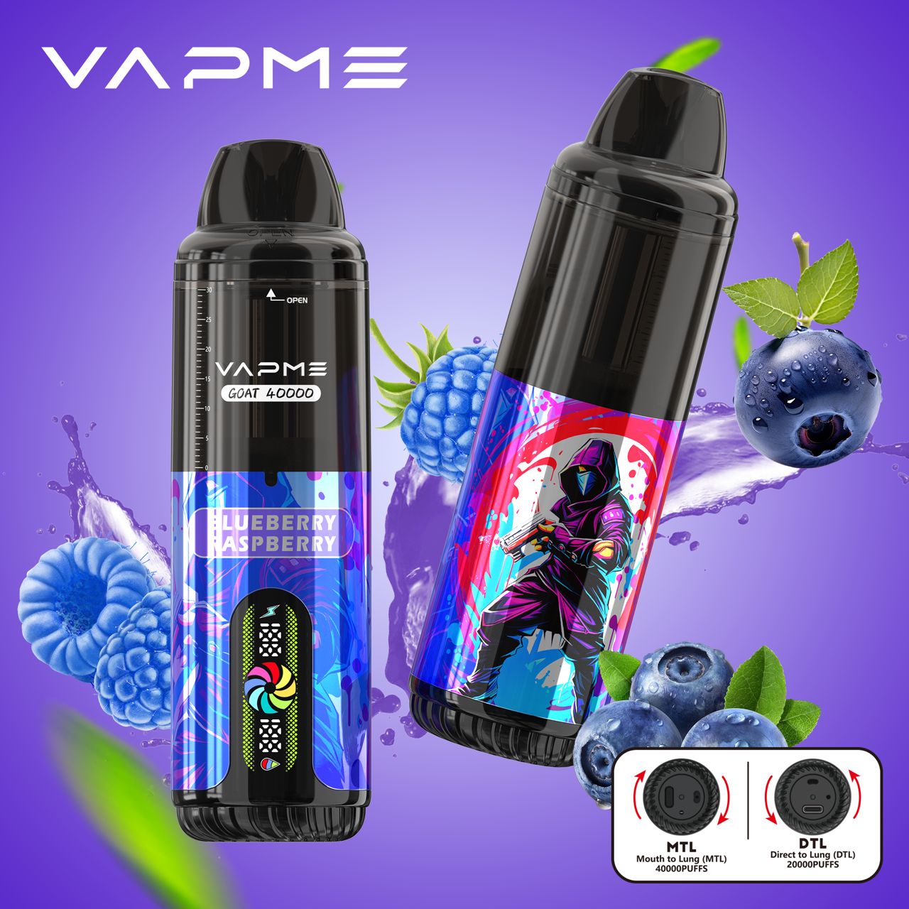 PUFF 40000 VAPME GOAT - Blaubeere Himbeere